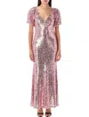 Rotate Birger Christensen Rotate Birgerchristensen Sequins Midi V-neck Dress In Silver Pink