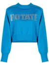Rotate Birger Christensen Shandy Stud-logo Crew Neck Sweatshirt In Blue