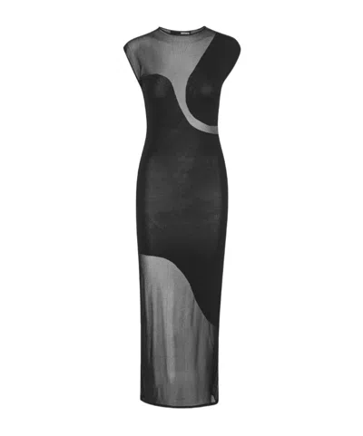 Rotate Birger Christensen Long Dress In Transparent Mesh In Black