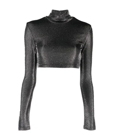 Rotate Birger Christensen Shiny Crop Top In Black