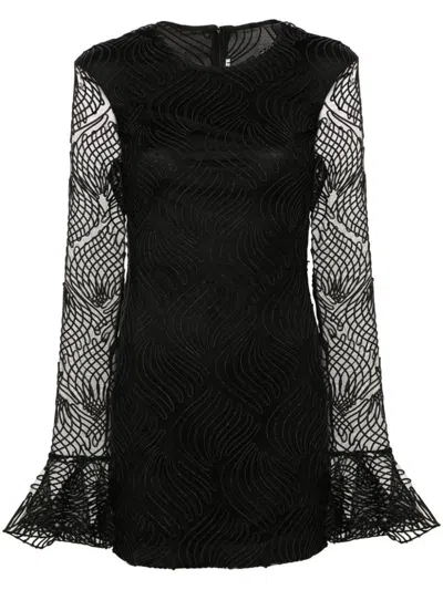 Rotate Birger Christensen Shiny Mini Flounce Dress In Black