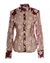 Rotate Birger Christensen Rotate Sheer Floral Embroidery Shirt With Classic Collar In Burgundy
