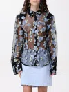 Rotate Birger Christensen Rotate Sheer Black Shirt With Intricate Floral Embroidery In Black