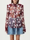 Rotate Birger Christensen Rotate Sheer Floral Embroidery Shirt With Classic Collar In Brown