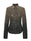 Rotate Birger Christensen Fitted Gradient Sequin Classic Collar Polyester Blouse In Black