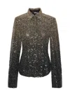 Rotate Birger Christensen Fitted Gradient Sequin Classic Collar Polyester Blouse In Black