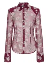 Rotate Birger Christensen Rotate Sheer Floral Embroidery Shirt With Classic Collar