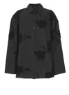 Rotate Birger Christensen Black Oversize Shirt With Classic Collar And All-over Floral Embroidery In Black