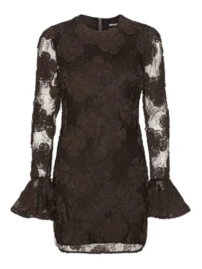 Rotate Birger Christensen Short 3d Dress With Floral Print In Brown