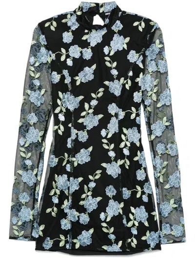 ROTATE BIRGER CHRISTENSEN SHORT DRESS WITH FLORAL EMBROIDERY.