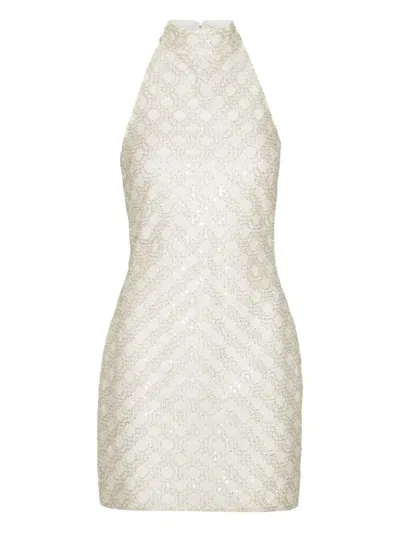 Rotate Birger Christensen Cream Mini Dress With All-over Sequins And Halter Neck In White