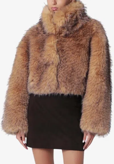 Rotate Birger Christensen Short Faux Fur Jacket In Brown