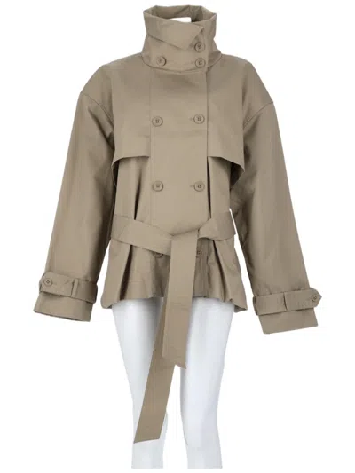 Rotate Birger Christensen Short High Collar Buttoned Cuffs Trench Coat In Neutral