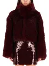 Rotate Birger Christensen Cropped Faux Fur Coat In Rich Bordeaux Hue In Burgundy
