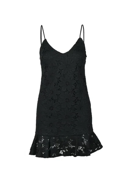 Rotate Birger Christensen Ruffled Corded Lace Mini Dress In Black