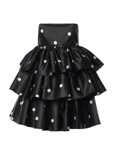 Rotate Birger Christensen Short Satin Polka Dot Dress With Ruffles