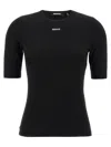 Rotate Birger Christensen Crew Neck Short Sleeves Stretch Fit Top In Black