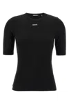 Rotate Birger Christensen Crew Neck Short Sleeves Stretch Fit Top In Black