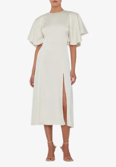 Rotate Birger Christensen Short-sleeved Satin Midi Dress In White