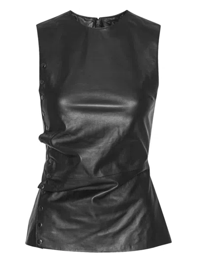 Rotate Birger Christensen Side-buttoned Leather Top In Black