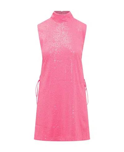 Rotate Birger Christensen Side Rope Sequined High-neck Dress In Pink