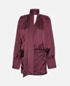 Rotate Birger Christensen Bordeaux Draped Silk Mini Dress In Burgundy