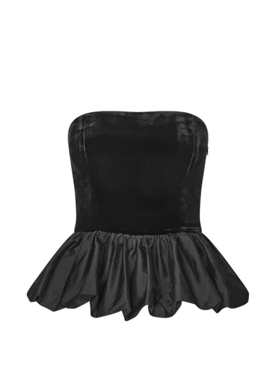 Rotate Birger Christensen Silk Velvet Bubble Blouse In Black