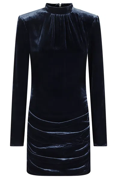 Rotate Birger Christensen Silk Velvet Ls Mini Dress In Blue