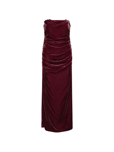 Rotate Birger Christensen Silk Velvet Ruched Dress In Red