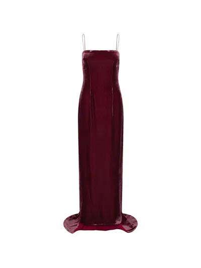 Rotate Birger Christensen Silk Velvet Strap Dress In Burgundy