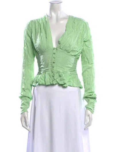 Pre-owned Rotate Birger Christensen Silk V-neck Blouse In Green