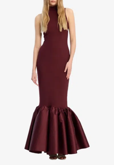 Rotate Birger Christensen Silk-blend Maxi Dress In Burgundy