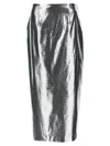 Rotate Birger Christensen High Waist Metallic Pencil Skirt With Back Slit In Silver