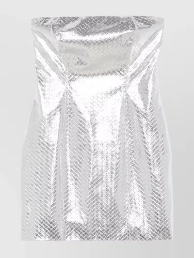 ROTATE BIRGER CHRISTENSEN SILVER BRAIDED STRAPLESS MINI DRESS