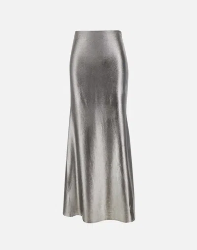 Rotate Birger Christensen Metallic Maxi Train Skirt Skirt In Silver