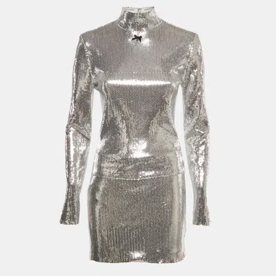 Rotate Birger Christensen Silver Sequin Top And Mini Skirt Set In Gray