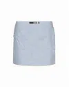 Rotate Birger Christensen Light Blue Cotton Mini Skirt With 3d Floral Embroidery In Blue