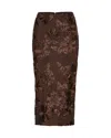 Rotate Birger Christensen Floral Textured Knee-length Skirt With Back Slit In Brown