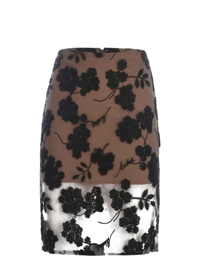 Rotate Birger Christensen Skirt Rotate Flowers Made Of Tulle In Nero