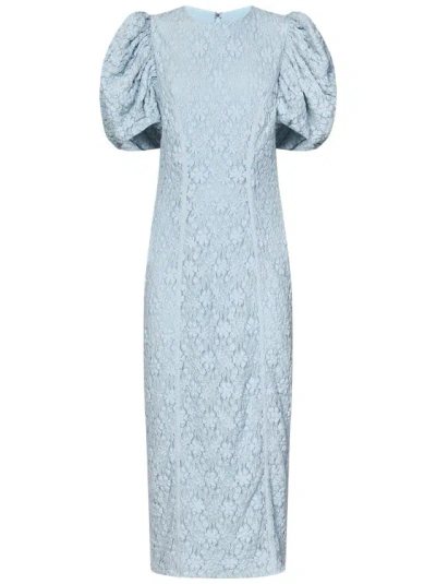 ROTATE BIRGER CHRISTENSEN SKY-BLUE STRETCH FLORAL LACE FITTED MIDI DRESS