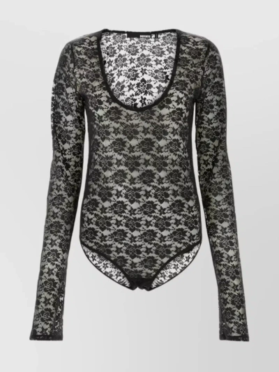 ROTATE BIRGER CHRISTENSEN SLEEVED LACE BODYSUIT WITH SHEER FLORAL PATTERN