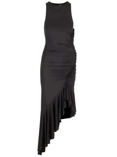 Rotate Birger Christensen Sleeveless Asymmetric Midi Dress In Black