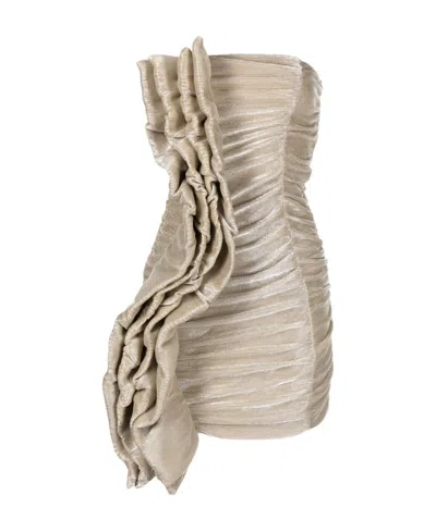 Rotate Birger Christensen Plisse Ruched Minidress In Nude