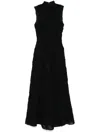 Rotate Birger Christensen Sleeveless Floral Textured Maxi Dress With High Neckline In Black