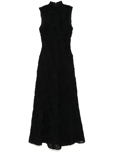 ROTATE BIRGER CHRISTENSEN SLEEVELESS FLORAL TEXTURED MAXI DRESS WITH HIGH NECKLINE