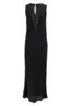 Rotate Birger Christensen Midi Black Dress With Plunging V Neck With Mesh Insert In Viscose Woman