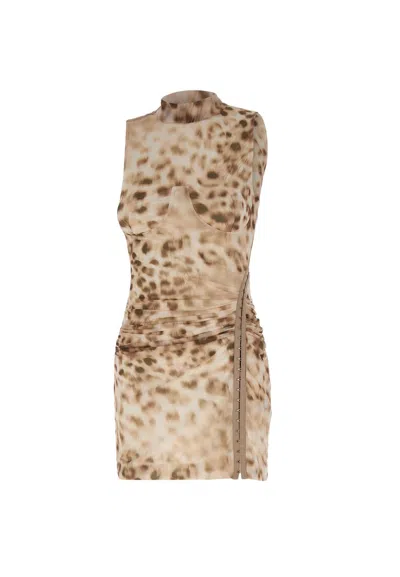 Rotate Birger Christensen Sleeveless Top Crepe Dress In Brown/beige
