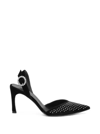 Rotate Birger Christensen Slingback High Rhinestone Velvet Mules In Black