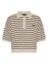 Rotate Birger Christensen Striped Polo Shirt With Logo Patch In Neutral