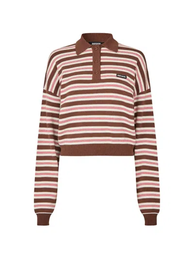 Rotate Birger Christensen Slinky Knit Polo In Brown